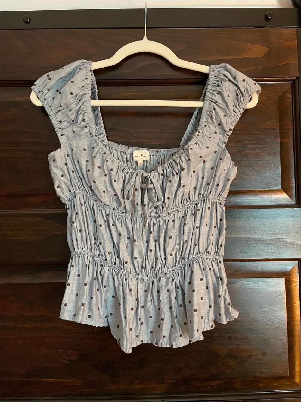 Love Notes Blue Polka Dot Smocked Sleeveless Top